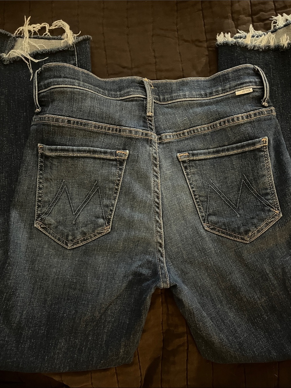 MOTHER Blue Straight-Leg Jeans with Frayed Hem
